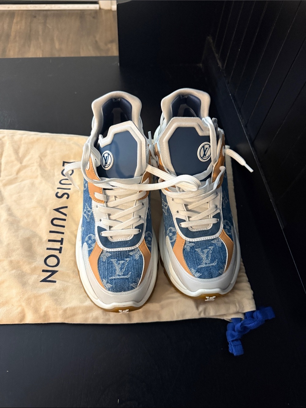 Louis Vuitton Denim & Tan Leather Monogram Chunky Sneakers